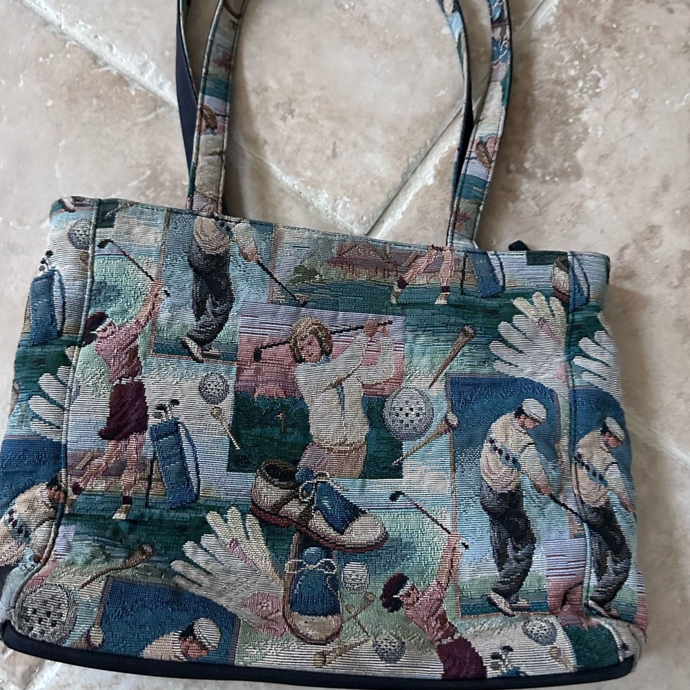 Marlo Sport Tapestry Golf Double Strap Zip Handbag Tote Bag